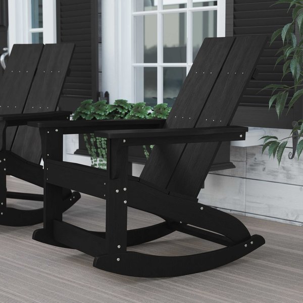 Flash Furniture Black Modern Poly Resin Adirondack Rocking Chair JJ-C14709-BK-GG